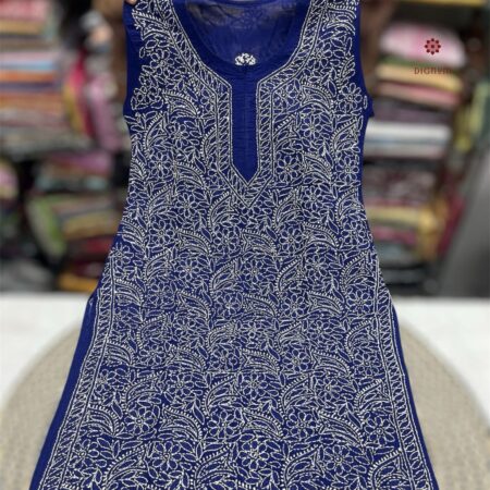 Latest Design Dark Blue Cotton Chikankari Full Jaal Kurti