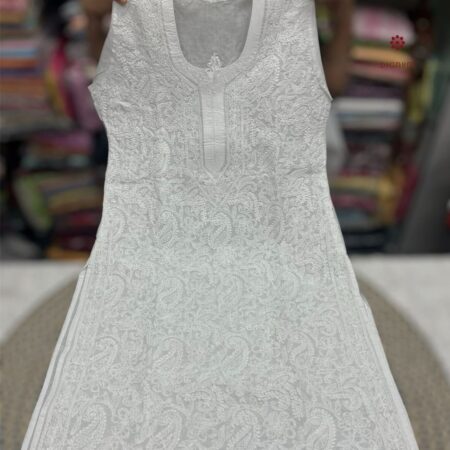 Latest Design Pure White Cotton Chikankari Full Jaal Kurti