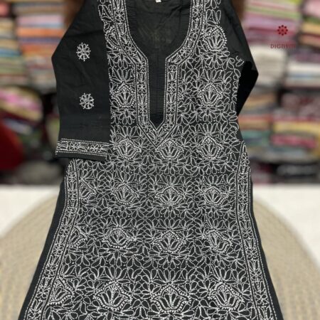 Latest Design Raven Black Cotton Chikankari Full Jaal Kurti