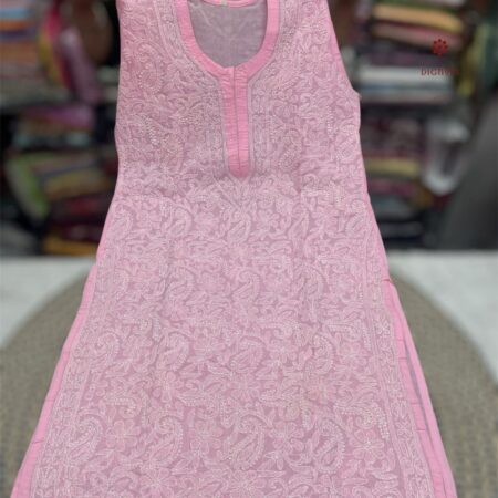Latest Design Baby Pink Cotton Chikankari Full Jaal Kurti