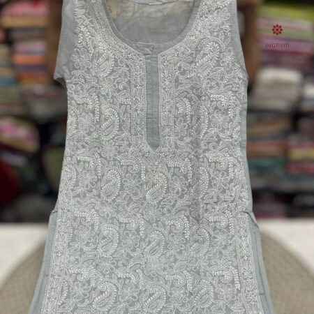 Latest Design Silver Grey Cotton Chikankari Full Jaal Kurti