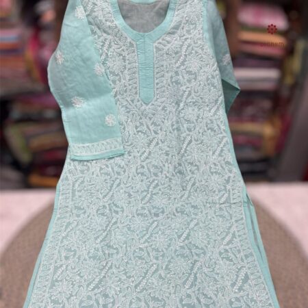 Latest Design Sea Green Cotton Chikankari Full Jaal Kurti