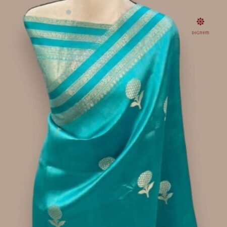 Latest Design Aqua Blue Banarasi Raw Mango Katan Silk Saree