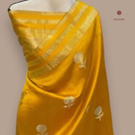 Latest Design Bright Yellow Banarasi Raw Mango Katan Silk Saree