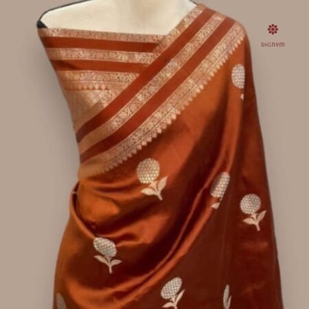 Latest Design Rust Brown Banarasi Raw Mango Katan Silk Saree