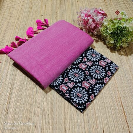 Latest Design Pink Handloom Cotton Saree with Printed Blouse