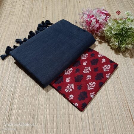 Latest Design Blue Handloom Cotton Saree with Printed Blouse