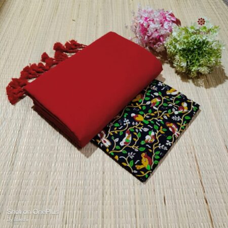 Latest Design Red Handloom Cotton Saree with Printed Blouse