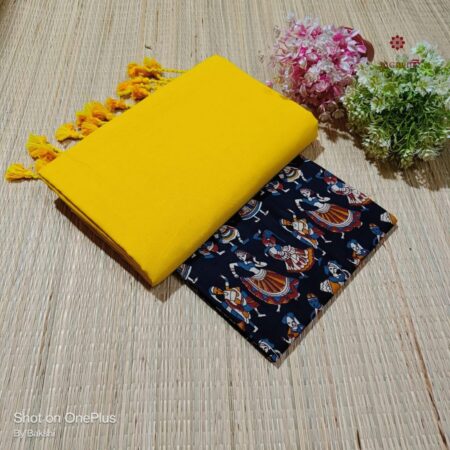 Latest Design Yellow Handloom Cotton Saree with Printed Blouse