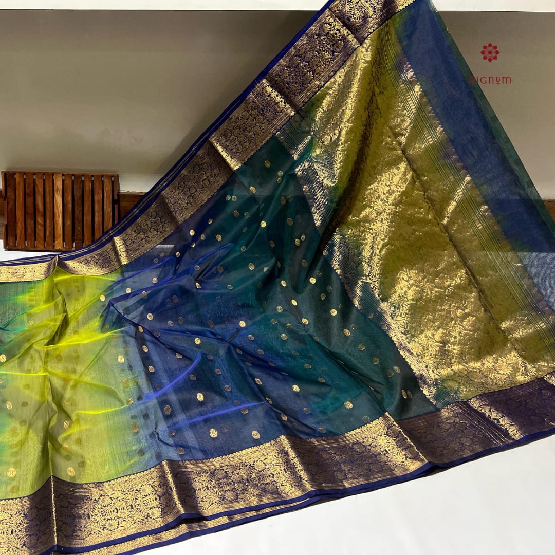Latest Design Ombre Blue Green Pure Silk Chanderi Saree