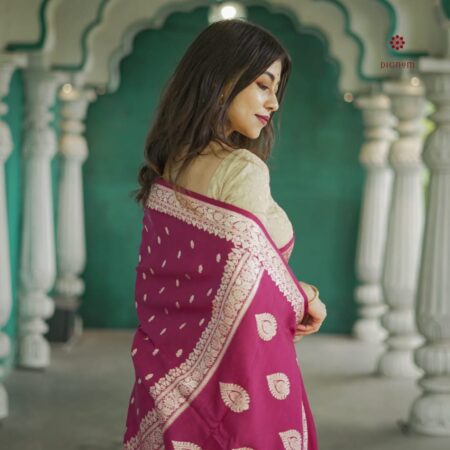 Latest Design Fandango Pink Woven Banarasi Georgette Saree