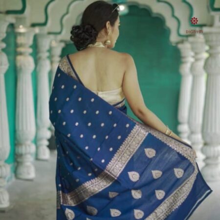 Latest Design Dark Blue Woven Banarasi Georgette Saree