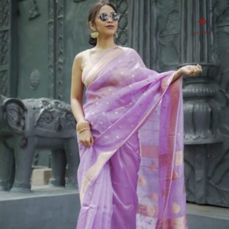 Latest Design Mauve Purple Woven Banarasi Georgette Saree