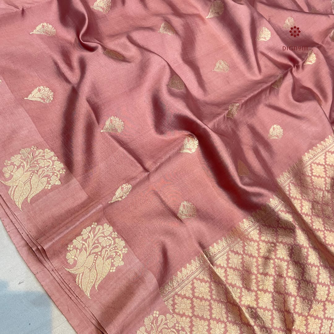 Latest Design Dusty Pink Handloom Pure Katan Silk Banarasi Saree