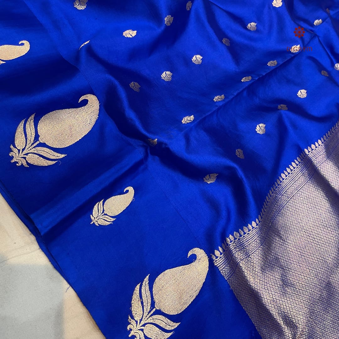 Latest Design Royal Blue Handloom Pure Katan Silk Banarasi Saree