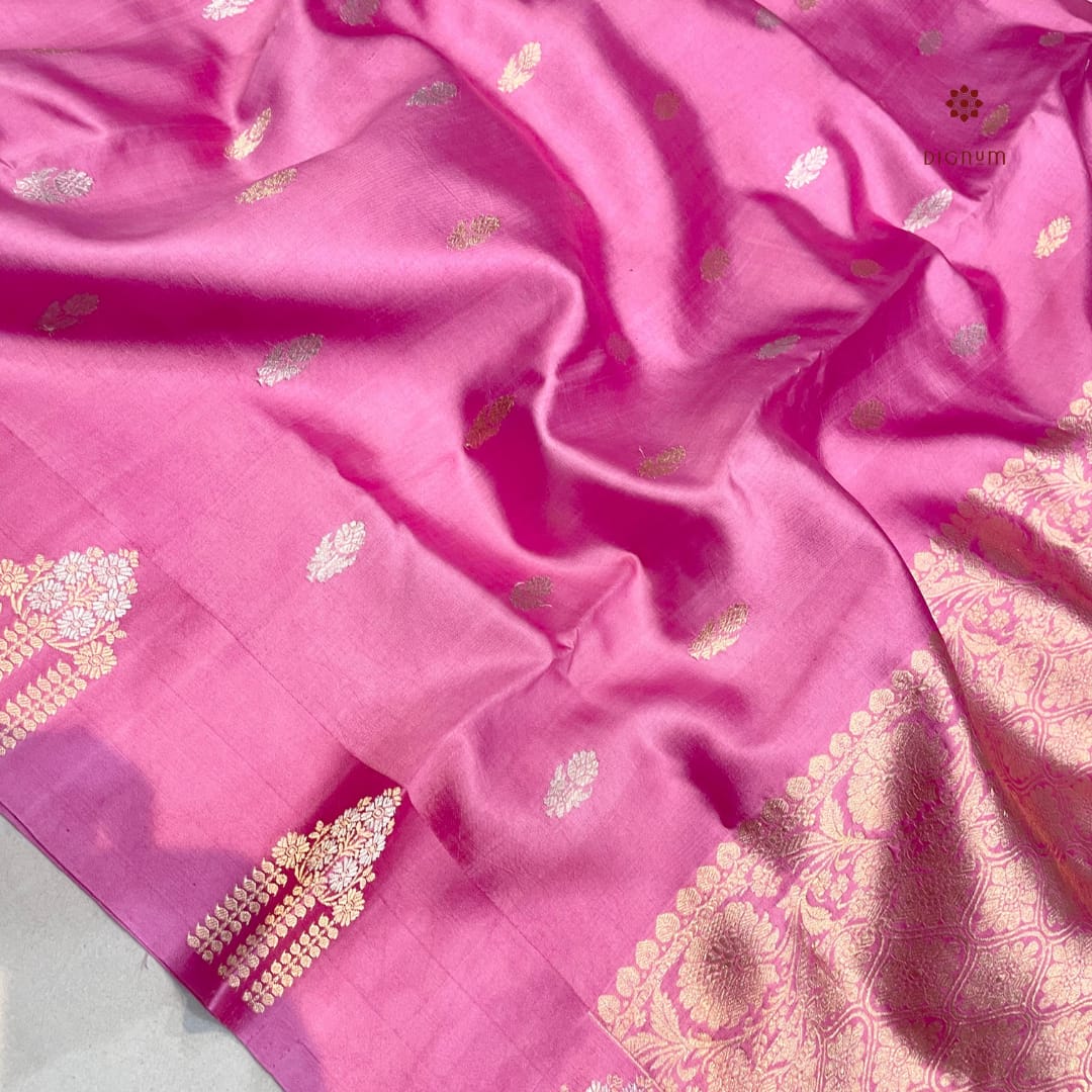 Latest Design Pink Handloom Pure Katan Silk Banarasi Saree