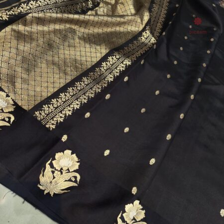 Latest Design Black Handloom Pure Katan Silk Banarasi Saree