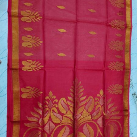 Latest Design Red Handwoven Pure Muslin Jamdani Saree