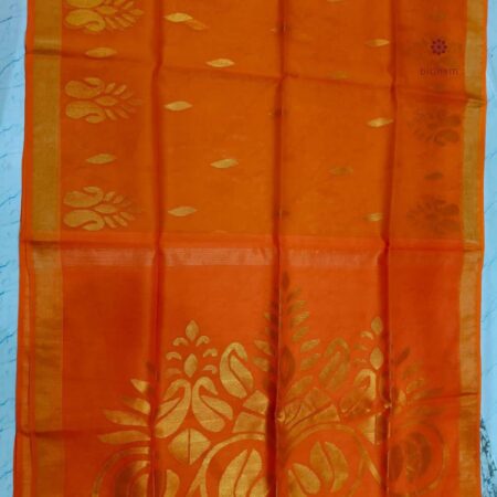 Latest Design Tiger Orange Handwoven Pure Muslin Jamdani Saree