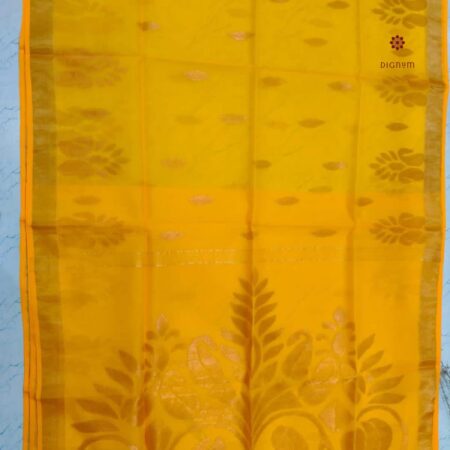 Latest Design Yellow Handwoven Pure Muslin Jamdani Saree