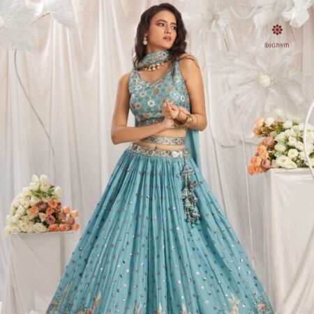 Latest Design Baby Blue Designer Embroidered Lehenga Set