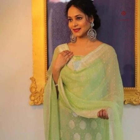 Latest Design Pear Green Banarasi Georgette Suit Set