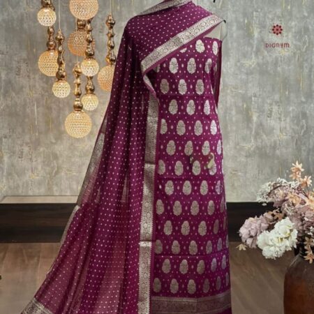Latest Design Plum Purple Banarasi Georgette Suit Set
