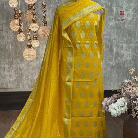Latest Design Canary Yellow Banarasi Georgette Suit Set