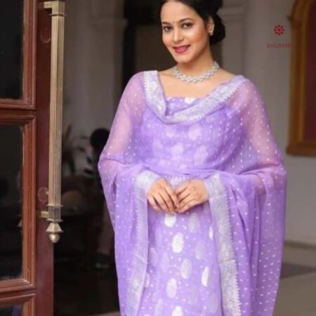 Latest Design Lavender Purple Banarasi Georgette Suit Set
