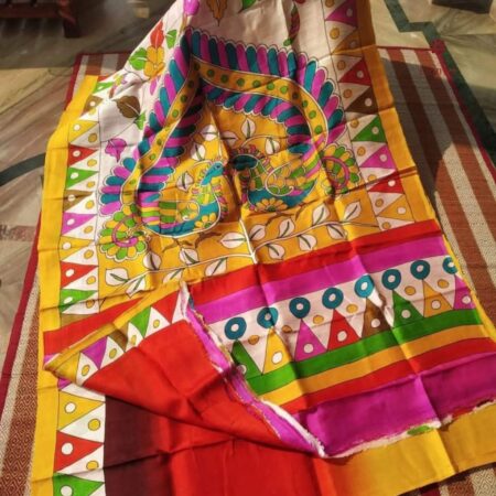 Latest Design Yellow Hand Painted Kalamkari Pure Silk Saree