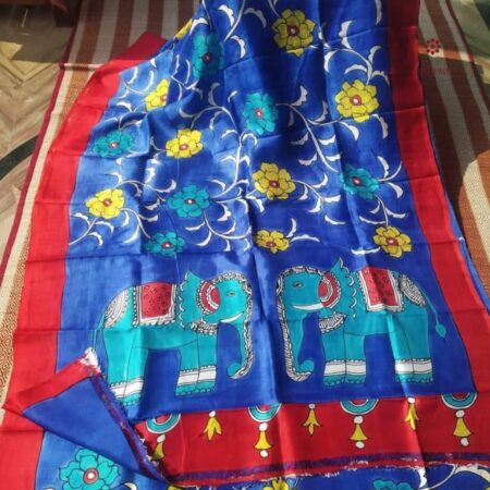 Latest Design Royal Blue Hand Painted Kalamkari Pure Silk Saree