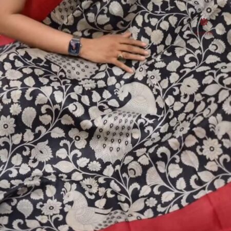 Latest Design Tricolor Hand Painted Kalamkari Pure Silk Saree