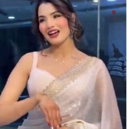 Latest Design Pearl White Satin Chiffon Embellished Saree