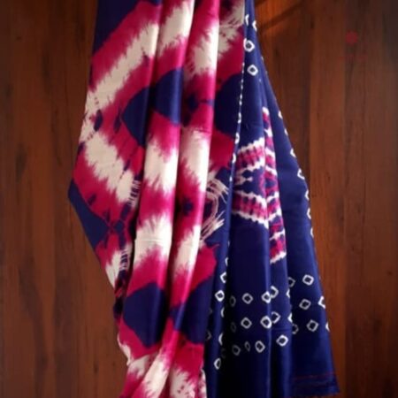 Latest Design Pink Indigo Pure Silk Tie & Dye Hand Bandhani Saree