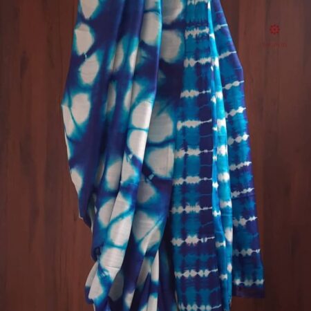 Latest Design Blue White Pure Silk Tie & Dye Hand Bandhani Saree