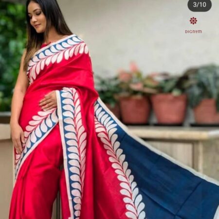 Latest Design Red Hand Painted Pure Silk Saree