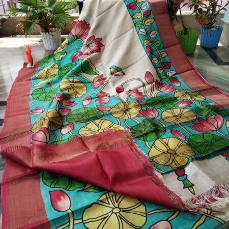 Latest Design Multicolor Hand Painted Kalamkari Tussar Silk Saree