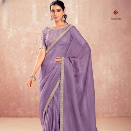Latest Design Lavender Purple Chiffon Aari Hand Work Saree