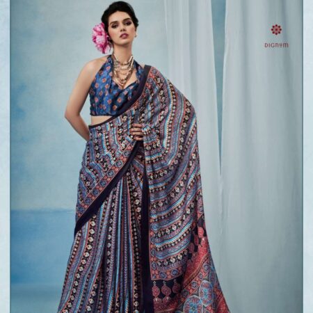Latest Design Multicolor Stylish Ajrakh Printed Satin Saree