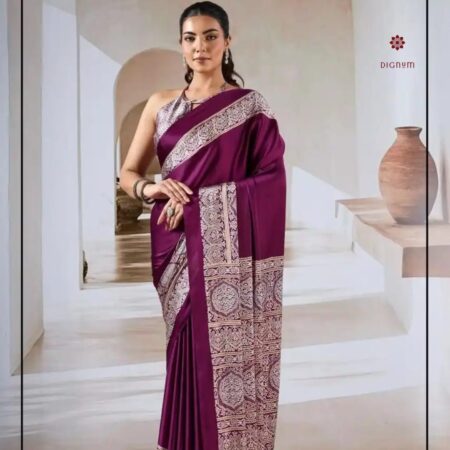 Latest Design Sangria Purple Modal Silk Ajrakh Print Saree