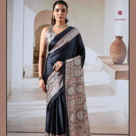 Latest Design Black Modal Silk Ajrakh Print Saree