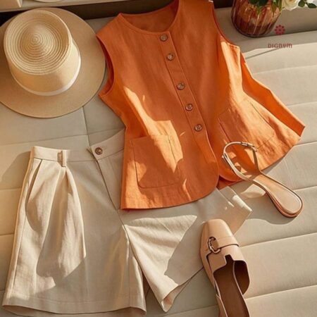 Latest Design Orange Fringe Top and Shorts Co-ord Set