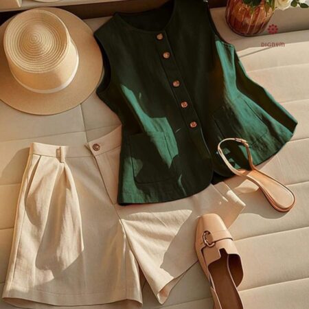 Latest Design Dark Green Fringe Top and Shorts Co-ord Set