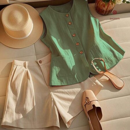 Latest Design Light Green Fringe Top and Shorts Co-ord Set