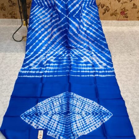 Latest Design Blue White Bandhani Shibori Pure Silk Saree