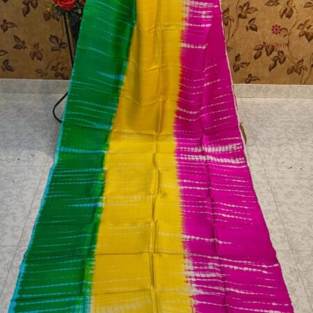 Latest Design Tricolor Bandhani Shibori Pure Silk Saree