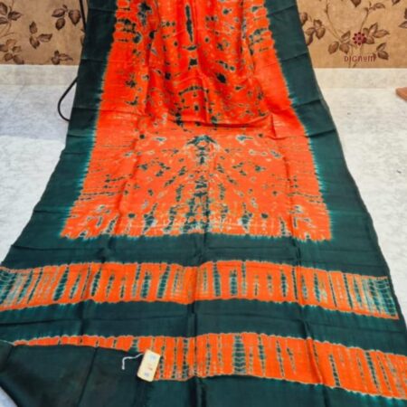 Latest Design Orange Green Bandhani Shibori Pure Silk Saree