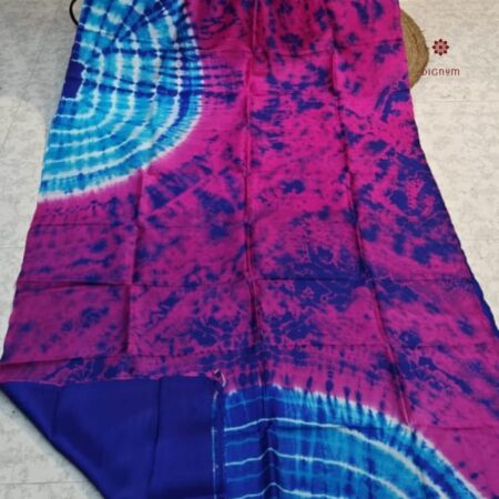 Latest Design Pink Blue Bandhani Shibori Pure Silk Saree