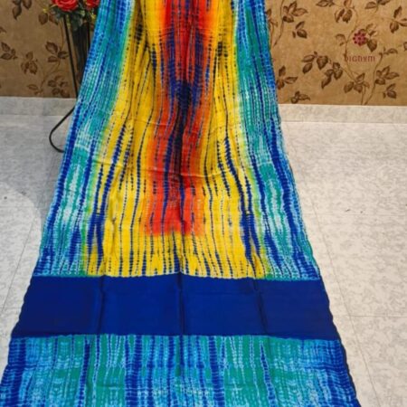 Latest Design Tricolor Bandhani Shibori Pure Silk Saree