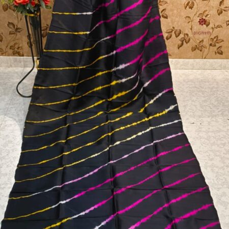 Latest Design Black Striped Bandhani Shibori Pure Silk Saree